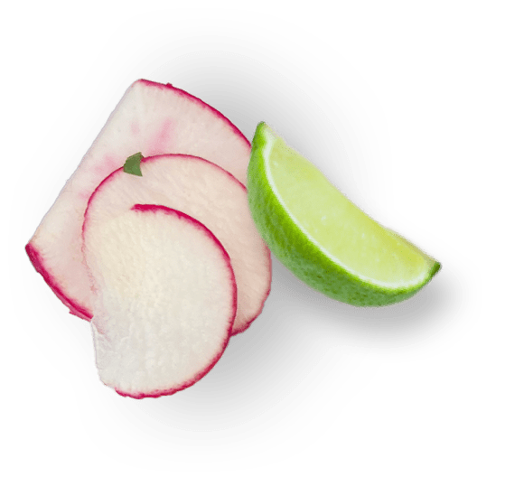 Radishes and lime garnish